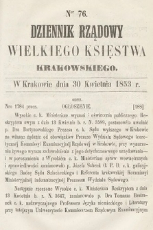 Dziennik Rządowy Wielkiego Księstwa Krakowskiego. 1853, nr 76