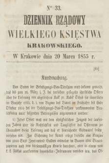 Dziennik Rządowy Wielkiego Księstwa Krakowskiego. 1855, nr 33