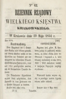 Dziennik Rządowy Wielkiego Księstwa Krakowskiego. 1854, nr 63