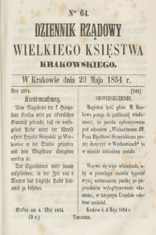 Dziennik Rządowy Wielkiego Księstwa Krakowskiego. 1854, nr 64