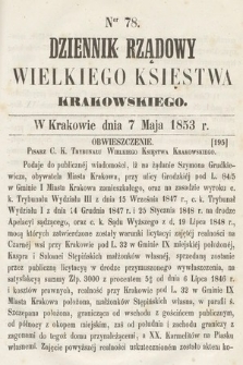 Dziennik Rządowy Wielkiego Księstwa Krakowskiego. 1853, nr 78