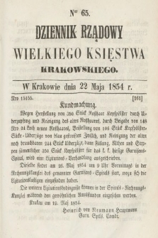 Dziennik Rządowy Wielkiego Księstwa Krakowskiego. 1854, nr 65