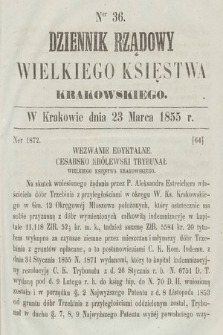 Dziennik Rządowy Wielkiego Księstwa Krakowskiego. 1855, nr 36