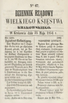 Dziennik Rządowy Wielkiego Księstwa Krakowskiego. 1854, nr 67