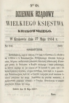 Dziennik Rządowy Wielkiego Księstwa Krakowskiego. 1854, nr 68