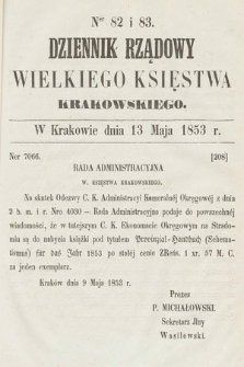 Dziennik Rządowy Wielkiego Księstwa Krakowskiego. 1853, nr 82-83