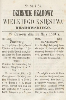 Dziennik Rządowy Wielkiego Księstwa Krakowskiego. 1853, nr 84-85