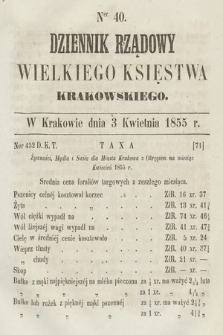 Dziennik Rządowy Wielkiego Księstwa Krakowskiego. 1855, nr 40
