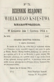 Dziennik Rządowy Wielkiego Księstwa Krakowskiego. 1854, nr 71