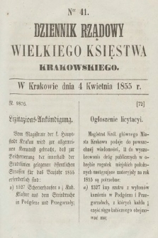 Dziennik Rządowy Wielkiego Księstwa Krakowskiego. 1855, nr 41