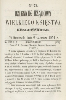 Dziennik Rządowy Wielkiego Księstwa Krakowskiego. 1854, nr 72