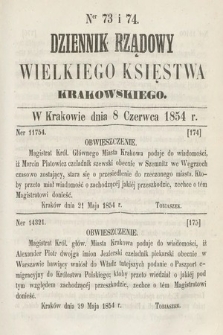 Dziennik Rządowy Wielkiego Księstwa Krakowskiego. 1854, nr 73-74
