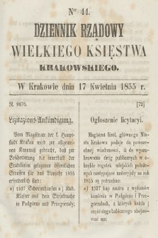 Dziennik Rządowy Wielkiego Księstwa Krakowskiego. 1855, nr 44