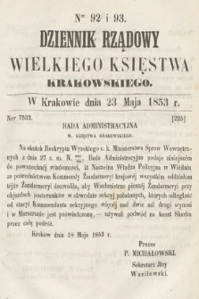 Dziennik Rządowy Wielkiego Księstwa Krakowskiego. 1853, nr 92-93