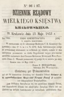 Dziennik Rządowy Wielkiego Księstwa Krakowskiego. 1853, nr 96-97