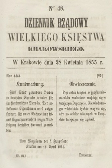 Dziennik Rządowy Wielkiego Księstwa Krakowskiego. 1855, nr 48