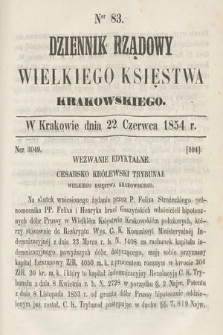 Dziennik Rządowy Wielkiego Księstwa Krakowskiego. 1854, nr 83