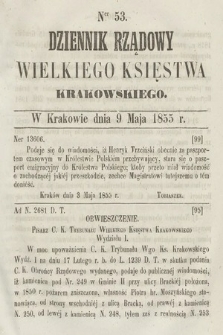 Dziennik Rządowy Wielkiego Księstwa Krakowskiego. 1855, nr 53