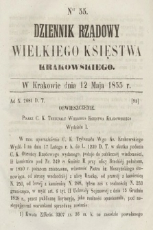 Dziennik Rządowy Wielkiego Księstwa Krakowskiego. 1855, nr 55