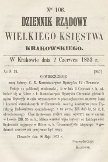 Dziennik Rządowy Wielkiego Księstwa Krakowskiego. 1853, nr 106