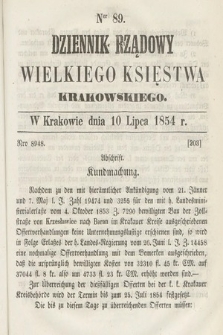 Dziennik Rządowy Wielkiego Księstwa Krakowskiego. 1854, nr 89