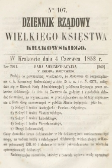 Dziennik Rządowy Wielkiego Księstwa Krakowskiego. 1853, nr 107