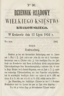 Dziennik Rządowy Wielkiego Księstwa Krakowskiego. 1854, nr 90