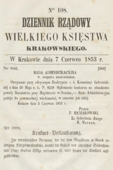 Dziennik Rządowy Wielkiego Księstwa Krakowskiego. 1853, nr 108