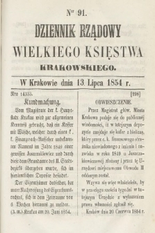 Dziennik Rządowy Wielkiego Księstwa Krakowskiego. 1854, nr 91