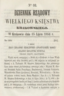 Dziennik Rządowy Wielkiego Księstwa Krakowskiego. 1854, nr 93