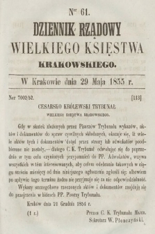 Dziennik Rządowy Wielkiego Księstwa Krakowskiego. 1855, nr 61