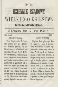 Dziennik Rządowy Wielkiego Księstwa Krakowskiego. 1854, nr 94