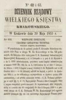 Dziennik Rządowy Wielkiego Księstwa Krakowskiego. 1855, nr 62-63