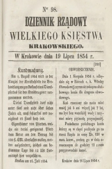 Dziennik Rządowy Wielkiego Księstwa Krakowskiego. 1854, nr 98