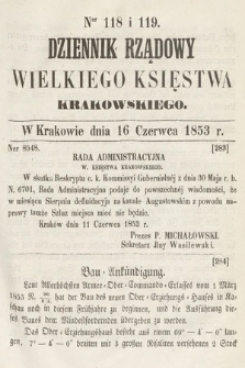 Dziennik Rządowy Wielkiego Księstwa Krakowskiego. 1853, nr 118-119