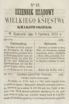 Dziennik Rządowy Wielkiego Księstwa Krakowskiego. 1855, nr 67