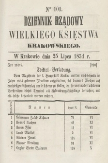 Dziennik Rządowy Wielkiego Księstwa Krakowskiego. 1854, nr 101