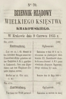 Dziennik Rządowy Wielkiego Księstwa Krakowskiego. 1855, nr 70