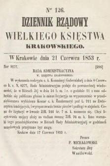 Dziennik Rządowy Wielkiego Księstwa Krakowskiego. 1853, nr 126