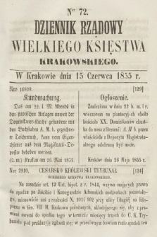 Dziennik Rządowy Wielkiego Księstwa Krakowskiego. 1855, nr 72