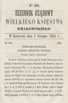 Dziennik Rządowy Wielkiego Księstwa Krakowskiego. 1854, nr 105