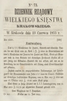Dziennik Rządowy Wielkiego Księstwa Krakowskiego. 1855, nr 73