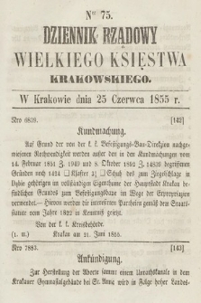 Dziennik Rządowy Wielkiego Księstwa Krakowskiego. 1855, nr 75