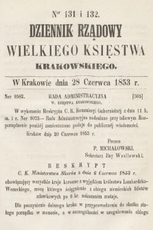 Dziennik Rządowy Wielkiego Księstwa Krakowskiego. 1853, nr 131-132