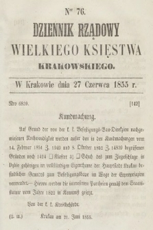 Dziennik Rządowy Wielkiego Księstwa Krakowskiego. 1855, nr 76