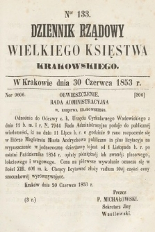 Dziennik Rządowy Wielkiego Księstwa Krakowskiego. 1853, nr 133