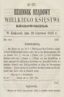Dziennik Rządowy Wielkiego Księstwa Krakowskiego. 1855, nr 77