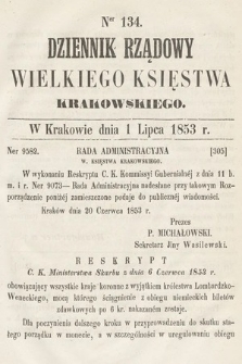 Dziennik Rządowy Wielkiego Księstwa Krakowskiego. 1853, nr 134