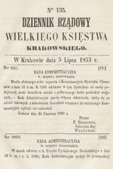 Dziennik Rządowy Wielkiego Księstwa Krakowskiego. 1853, nr 135