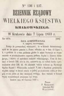Dziennik Rządowy Wielkiego Księstwa Krakowskiego. 1853, nr 136-137